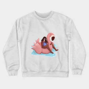 Girl Summer Illustration, Pink Flamingo Floaty Crewneck Sweatshirt